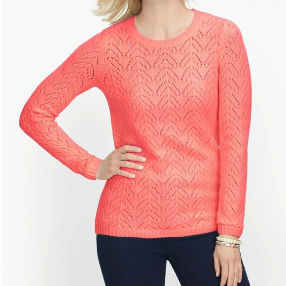 Talbots Sweaters - Talbots Coral Pointelle Crewneck Sweater - Size Medium